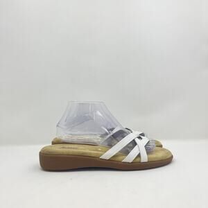 Auditions White Leather Criss Cross Strap Comfort Slide Sandals Women's Size 11